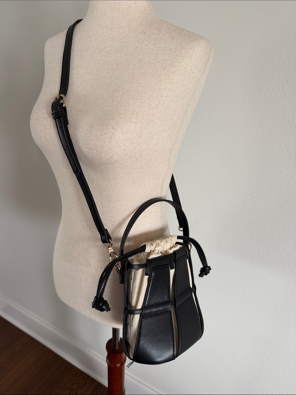 Zara Black and Cream Leather Panel Crossbody Bag